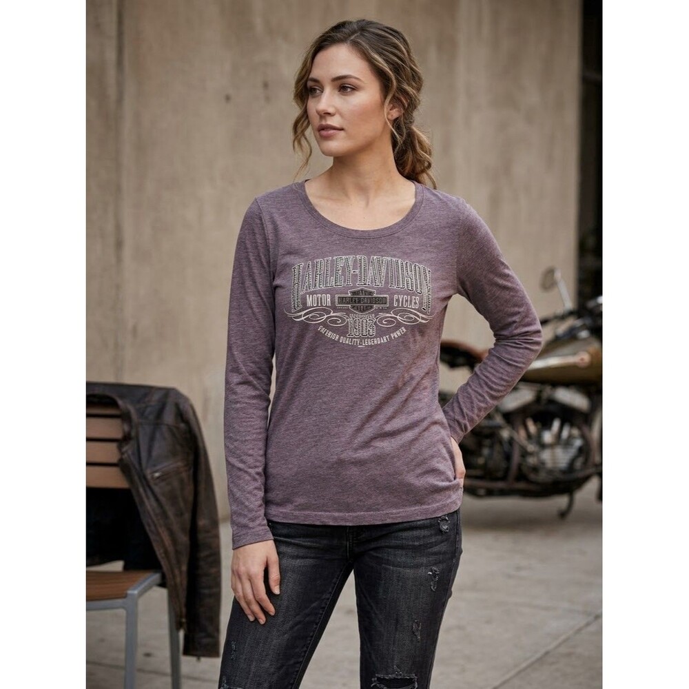 Harley-Davidson Womens T-Shirt Medium M Heather Purple Rhinestone Black Hills